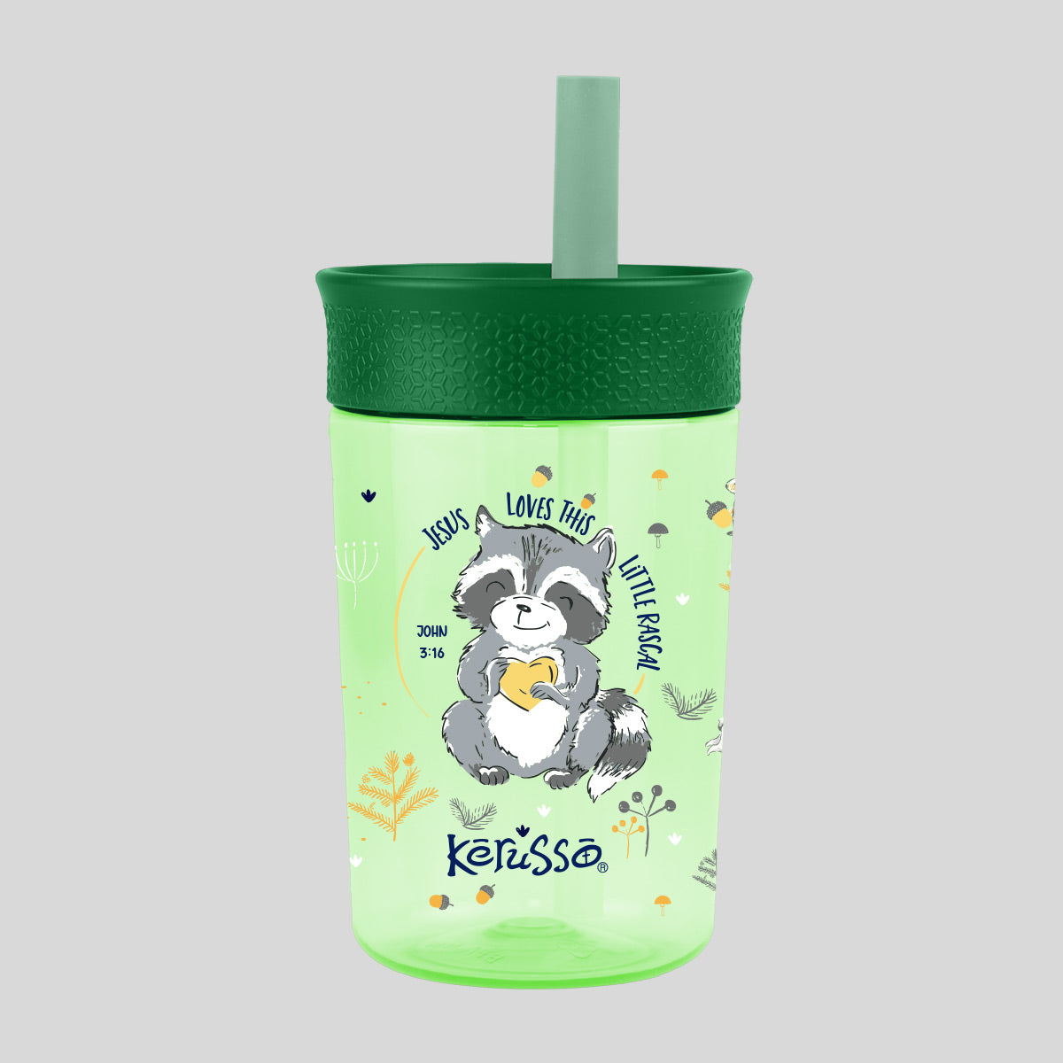 Kerusso 15 oz Silicone Straw Cup Raccoon & Lion (2 Pack)