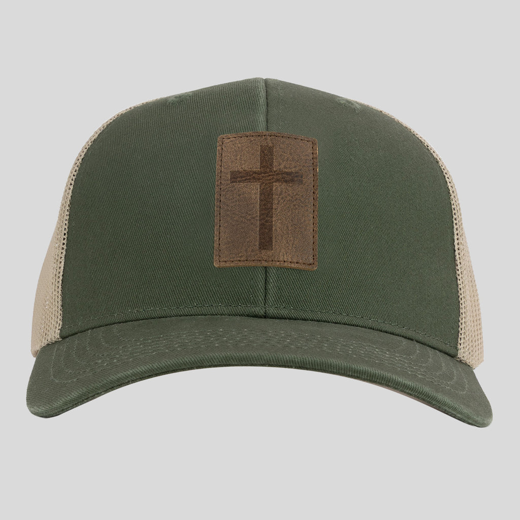 Kerusso Mens Cap Leather Cross Olive