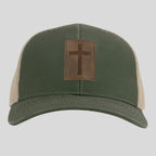 Kerusso Mens Cap Leather Cross Olive